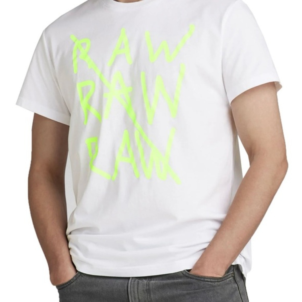 G-Star RAW White Graphic T-Shirt Size M Raw Raw Raw Neon Print NWT
